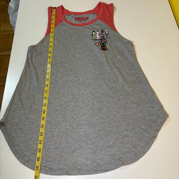 Netflix Womens Stranger Things Tank Top Sz Large Gray Red Embroidered Sleeveless - Picture 4 of 5
